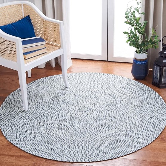 Braided Collection Area Rug - 10' Round, Blue & Ivory, Handmade Country Cottage Reversible, Ideal for High Traffic Areas in Living Room, Bedroom (BRD801M)