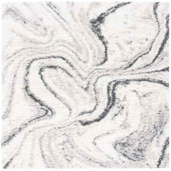 Fontana Shag Collection Area Rug - 10' Square, Ivory & Grey, Modern Abstract Design, Non-Shedding & Easy Care, 2-inch Thick Ideal for High Traffic Areas in Living Room, Bedroom (FNT848A)