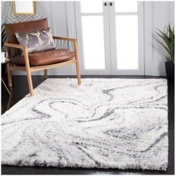 Fontana Shag Collection Area Rug - 10' Square, Ivory & Grey, Modern Abstract Design, Non-Shedding & Easy Care, 2-inch Thick Ideal for High Traffic Areas in Living Room, Bedroom (FNT848A)