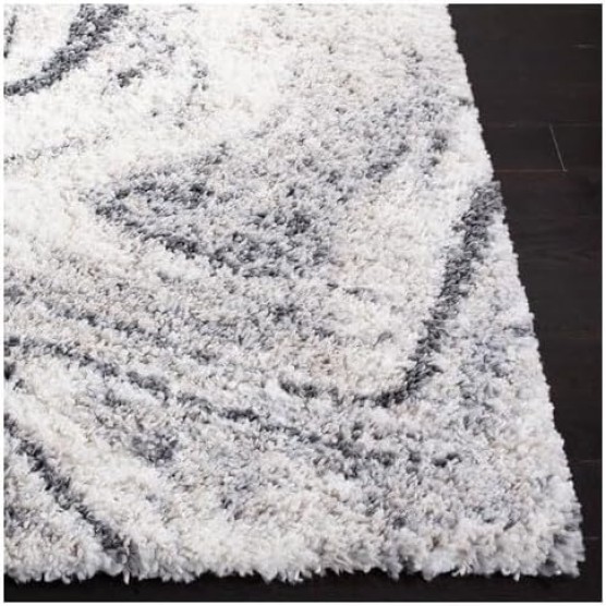 Fontana Shag Collection Area Rug - 10' Square, Ivory & Grey, Modern Abstract Design, Non-Shedding & Easy Care, 2-inch Thick Ideal for High Traffic Areas in Living Room, Bedroom (FNT848A)