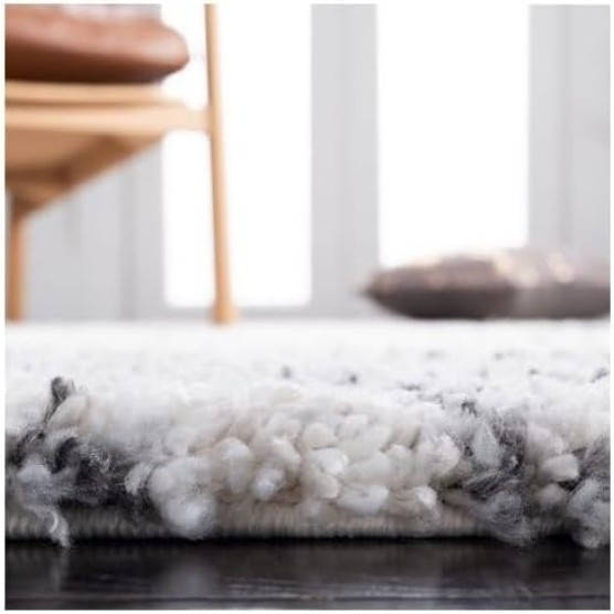 Fontana Shag Collection Area Rug - 10' Square, Ivory & Grey, Modern Abstract Design, Non-Shedding & Easy Care, 2-inch Thick Ideal for High Traffic Areas in Living Room, Bedroom (FNT848A)