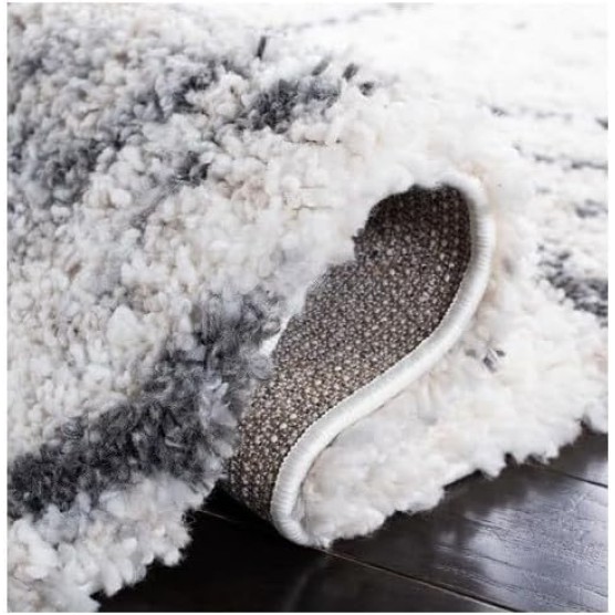 Fontana Shag Collection Area Rug - 10' Square, Ivory & Grey, Modern Abstract Design, Non-Shedding & Easy Care, 2-inch Thick Ideal for High Traffic Areas in Living Room, Bedroom (FNT848A)