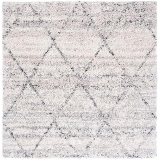 Fontana Shag Collection Area Rug - 10' Square, Grey & Ivory, Modern Trellis Design, Non-Shedding & Easy Care, 2-inch Thick Ideal for High Traffic Areas in Living Room, Bedroom (FNT886F)