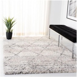 Fontana Shag Collection Area Rug - 10' Square, Grey & Ivory, Modern Trellis Design, Non-Shedding & Easy Care, 2-inch Thick Ideal for High Traffic Areas in Living Room, Bedroom (FNT886F)