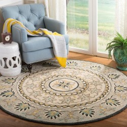 Novelty Collection Area Rug - 8' Round, Ivory & Grey, Handmade Boho Floral Wool, Ideal for High Traffic Areas in Living Room, Bedroom (NOV606F)