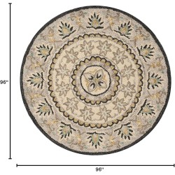 Novelty Collection Area Rug - 8' Round, Ivory & Grey, Handmade Boho Floral Wool, Ideal for High Traffic Areas in Living Room, Bedroom (NOV606F)