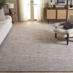 Vermont Collection Area Rug - 9' x 12', Brown & Ivory, Handmade Wool, Ideal for High Traffic Areas in Living Room, Bedroom (VRM805T)