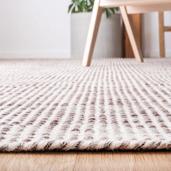 Vermont Collection Area Rug - 9' x 12', Brown & Ivory, Handmade Wool, Ideal for High Traffic Areas in Living Room, Bedroom (VRM805T)