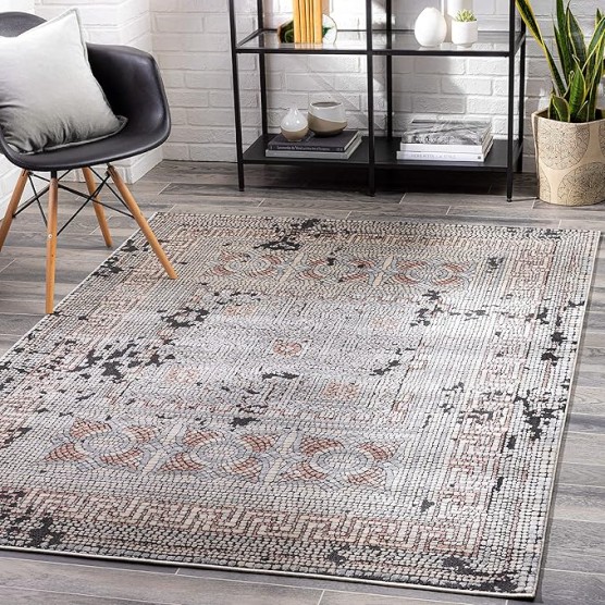 Mark&Day Area Rugs, 9x12 Herblay Global Camel/Beige Area Rug, Beige Rose Grey Carpet for Living Room, Bedroom or Kitchen (8'11" x 12'4")
