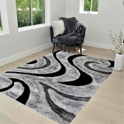 Gray shag Rug 8x10 for Living Room Decor 2021 Rug Trends Bright Modern Swirls Pattern, 3-D Hand Carved Shaggy Black/Gray/Silver