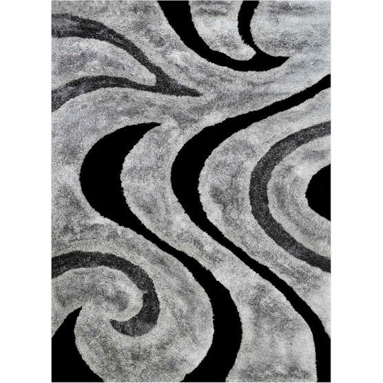 Gray shag Rug 8x10 for Living Room Decor 2021 Rug Trends Bright Modern Swirls Pattern, 3-D Hand Carved Shaggy Black/Gray/Silver