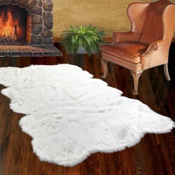 Plush Shag Area Rug - White Faux Fur Sheepskin Rug - Luxury Soft Faux Fur Carpet - Sculpted Edge Rectangle Accent Art Rug (60"x84"White)