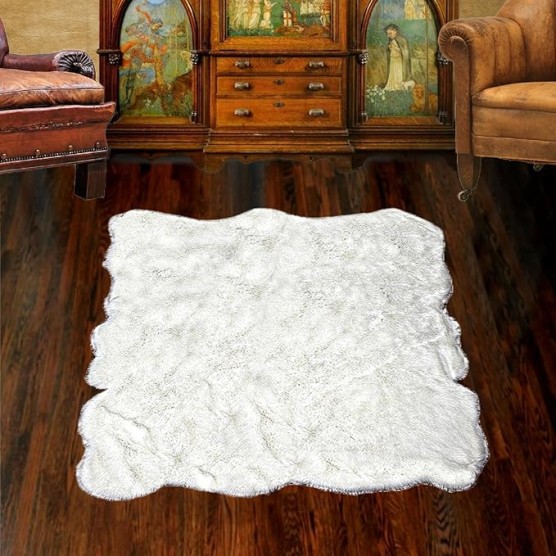 Plush Shag Area Rug - White Faux Fur Sheepskin Rug - Luxury Soft Faux Fur Carpet - Sculpted Edge Rectangle Accent Art Rug (60"x84"White)