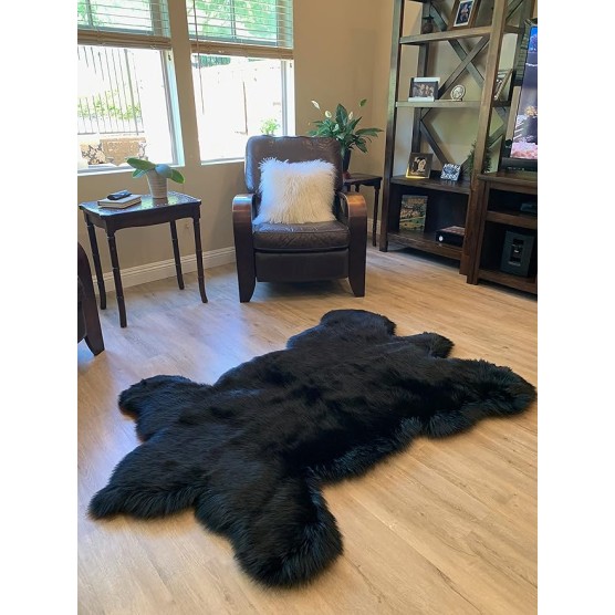 Faux Sheepskin Super Soft Hypoallergenic Silky Shag Bear Rug for Living Room, Kids Room, Sofa (5'x7', Black)