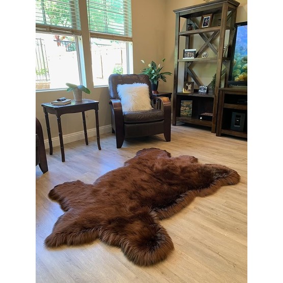 Faux Sheepskin Super Soft Hypoallergenic Silky Shag Bear Rug for Living Room, Kids Room, Sofa (5'x7', Brown)