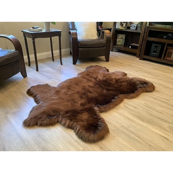 Faux Sheepskin Super Soft Hypoallergenic Silky Shag Bear Rug for Living Room, Kids Room, Sofa (5'x7', Brown)