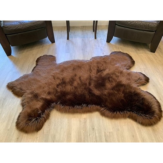 Faux Sheepskin Super Soft Hypoallergenic Silky Shag Bear Rug for Living Room, Kids Room, Sofa (5'x7', Brown)