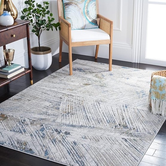 Bel Air Collection Area Rug - 9' x 12', Grey & Blue, Chic Abstract Design, Non-Shedding & Easy Care, Ideal for High Traffic Areas in Living Room, Bedroom (BLA224F)