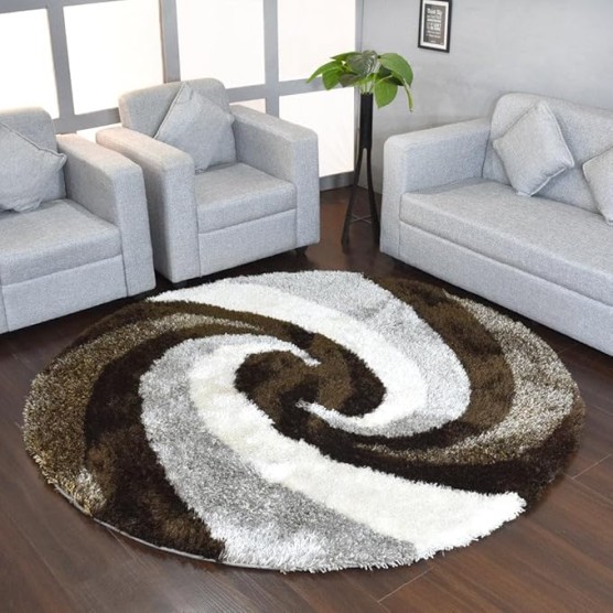 Hand Tufted SHAG Polyester ECO-Friendly Area Rugs - 10'x10', Round, Multicolor, Contemporary Modern Design, High Pile Thick Handmade Anti Skid Rugs for Living Room K00014