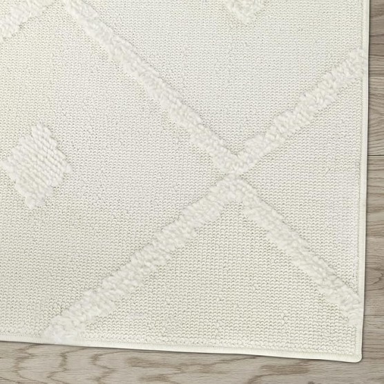 Palafito 8x10 Geometric Shag Diamond High-Low Pile Textured Indoor Area Rug (White, 7'10" x 10')