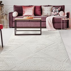 Palafito 8x10 Geometric Shag Diamond High-Low Pile Textured Indoor Area Rug (White, 7'10" x 10')