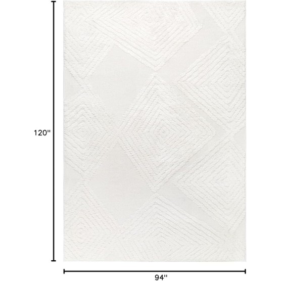Palafito 8x10 Geometric Shag Diamond High-Low Pile Textured Indoor Area Rug (White, 7'10" x 10')