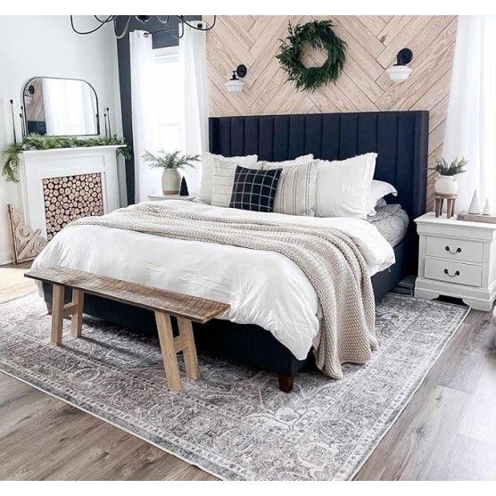Mignon Turkish Oriental Medallion Living Room Bedroom Large Area Rug - 0.04" Pile Height - Machine Washable - Vintage Distressed - Traditional Faded - Brown, Navy Blue, Beige - 8'10" x 12'