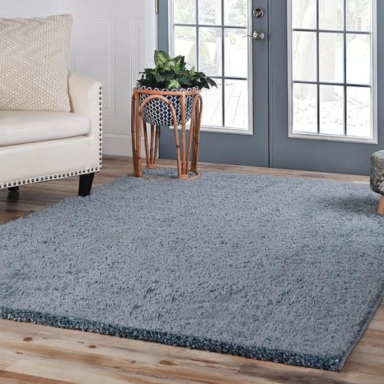 Indoor Large Shag Area Rug with Cotton Backing, Ultra Plush and Soft, Fuzzy Rugs for Living Room, Bedroom, Office, Playroom, Kids, Home Floor Decor, Berlin Collection, 8' X 10', Blue