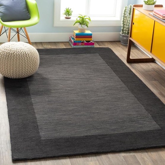 Mark&Day Wool Rugs, 6x6 Reims Modern Charcoal Square Area Rug, Grey Carpet for Living Room, Bedroom or Kitchen (6' Square)