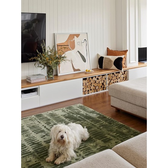 Shell 6'7"x9' Washable Area Rug for Living Room Bedroom - 100% Recycled Oeko-TEX Certified, Medium Pile, Green