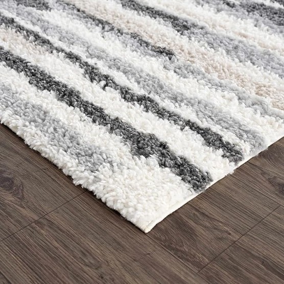 Lux Shag - Moroccan Farmhouse Living Room Shaggy Area Rug - Bohemian Shag Rug - Plush High Pile - Southwestern Boho Soft Carpet - Tribal Aztec - Grey, Off White, Beige - 5'3" x 7'3"