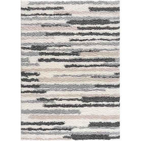 Lux Shag - Moroccan Farmhouse Living Room Shaggy Area Rug - Bohemian Shag Rug - Plush High Pile - Southwestern Boho Soft Carpet - Tribal Aztec - Grey, Off White, Beige - 5'3" x 7'3"