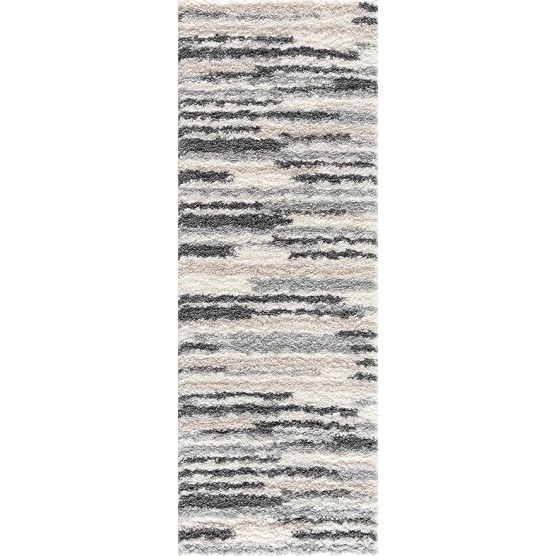 Lux Shag - Moroccan Farmhouse Living Room Shaggy Area Rug - Bohemian Shag Rug - Plush High Pile - Southwestern Boho Soft Carpet - Tribal Aztec - Grey, Off White, Beige - 5'3" x 7'3"