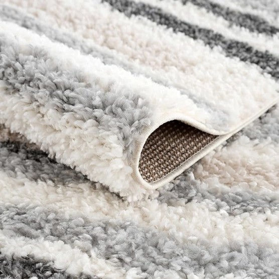 Lux Shag - Moroccan Farmhouse Living Room Shaggy Area Rug - Bohemian Shag Rug - Plush High Pile - Southwestern Boho Soft Carpet - Tribal Aztec - Grey, Off White, Beige - 5'3" x 7'3"