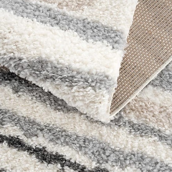 Lux Shag - Moroccan Farmhouse Living Room Shaggy Area Rug - Bohemian Shag Rug - Plush High Pile - Southwestern Boho Soft Carpet - Tribal Aztec - Grey, Off White, Beige - 5'3" x 7'3"
