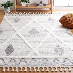 Area Rug 8x10 - Moroccan Tassel Shag Collection - Large - Beige & Grey, Boho Design, Non-Shedding & Easy Cleaning, Plush Pile, Ideal for Living Room, Bedroom, Dining Space (MTS642A)