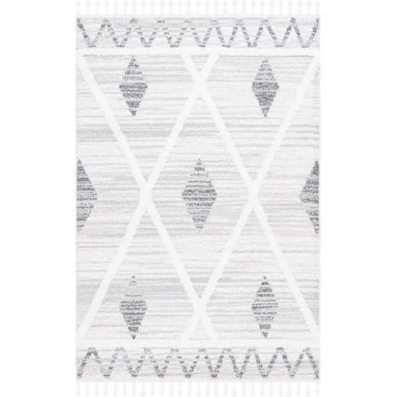 Area Rug 8x10 - Moroccan Tassel Shag Collection - Large - Beige & Grey, Boho Design, Non-Shedding & Easy Cleaning, Plush Pile, Ideal for Living Room, Bedroom, Dining Space (MTS642A)