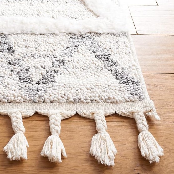 Area Rug 8x10 - Moroccan Tassel Shag Collection - Large - Beige & Grey, Boho Design, Non-Shedding & Easy Cleaning, Plush Pile, Ideal for Living Room, Bedroom, Dining Space (MTS642A)