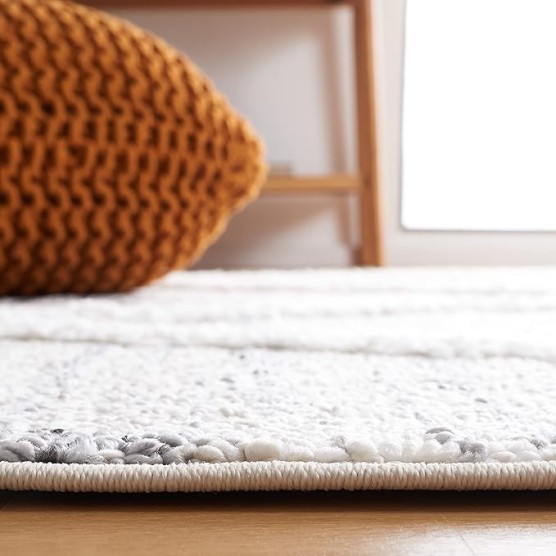 Area Rug 8x10 - Moroccan Tassel Shag Collection - Large - Beige & Grey, Boho Design, Non-Shedding & Easy Cleaning, Plush Pile, Ideal for Living Room, Bedroom, Dining Space (MTS642A)