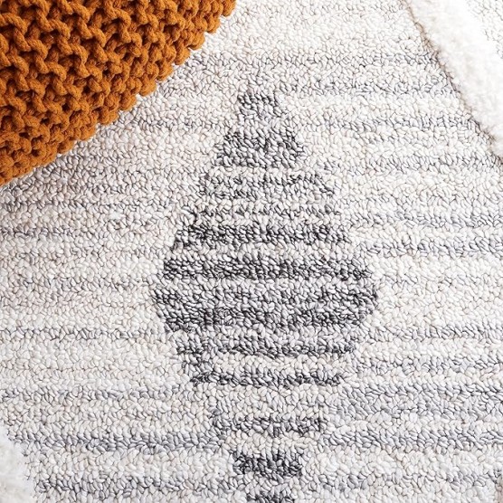 Area Rug 8x10 - Moroccan Tassel Shag Collection - Large - Beige & Grey, Boho Design, Non-Shedding & Easy Cleaning, Plush Pile, Ideal for Living Room, Bedroom, Dining Space (MTS642A)