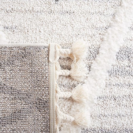 Area Rug 8x10 - Moroccan Tassel Shag Collection - Large - Beige & Grey, Boho Design, Non-Shedding & Easy Cleaning, Plush Pile, Ideal for Living Room, Bedroom, Dining Space (MTS642A)