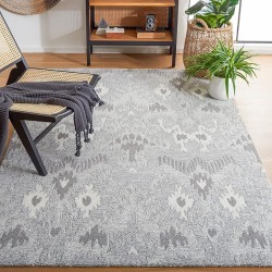 Area Rug 8x10 - Ikat Collection - Large - Grey & Ivory, Handmade Wool, Bohemian Style, Ideal for Living Room, Bedroom, Office, Dining Space (IKT652F)