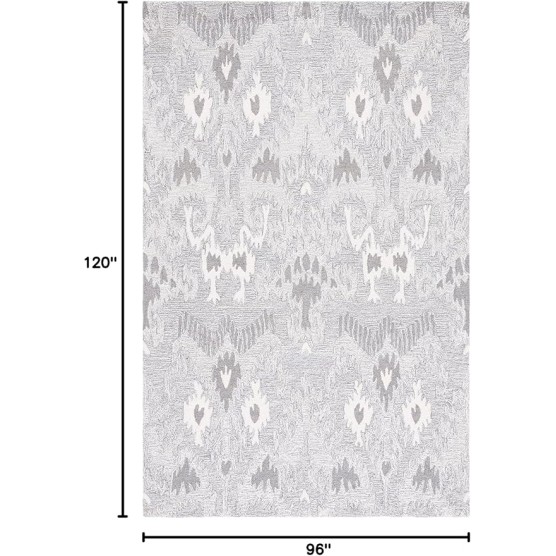 Area Rug 8x10 - Ikat Collection - Large - Grey & Ivory, Handmade Wool, Bohemian Style, Ideal for Living Room, Bedroom, Office, Dining Space (IKT652F)
