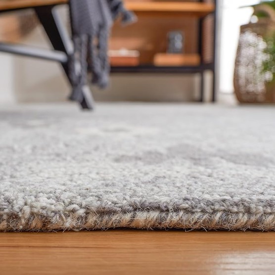 Area Rug 8x10 - Ikat Collection - Large - Grey & Ivory, Handmade Wool, Bohemian Style, Ideal for Living Room, Bedroom, Office, Dining Space (IKT652F)