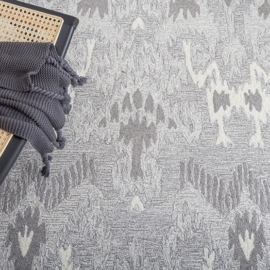Area Rug 8x10 - Ikat Collection - Large - Grey & Ivory, Handmade Wool, Bohemian Style, Ideal for Living Room, Bedroom, Office, Dining Space (IKT652F)