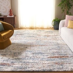Area Rug 8x10 - Berber Shag Collection - Large - Blue Rust & Ivory, Modern Design, Non-Shedding & Easy Cleaning, Plush Thick Pile, Ideal for Living Room, Bedroom, Dining Space (BER577A)
