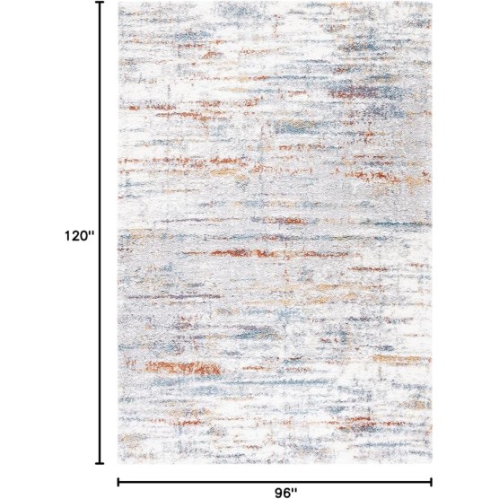 Area Rug 8x10 - Berber Shag Collection - Large - Blue Rust & Ivory, Modern Design, Non-Shedding & Easy Cleaning, Plush Thick Pile, Ideal for Living Room, Bedroom, Dining Space (BER577A)