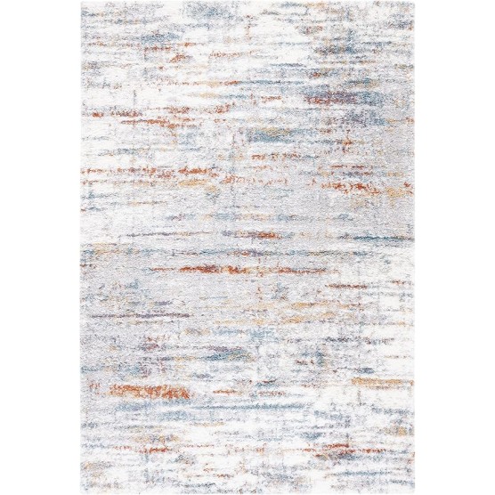 Area Rug 8x10 - Berber Shag Collection - Large - Blue Rust & Ivory, Modern Design, Non-Shedding & Easy Cleaning, Plush Thick Pile, Ideal for Living Room, Bedroom, Dining Space (BER577A)