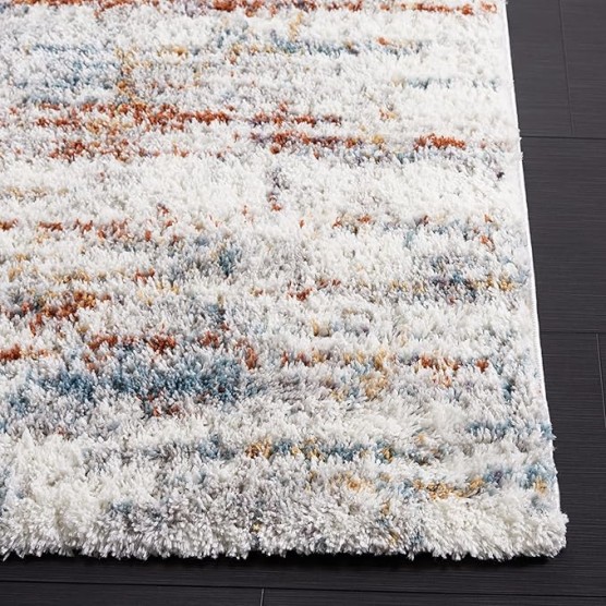 Area Rug 8x10 - Berber Shag Collection - Large - Blue Rust & Ivory, Modern Design, Non-Shedding & Easy Cleaning, Plush Thick Pile, Ideal for Living Room, Bedroom, Dining Space (BER577A)