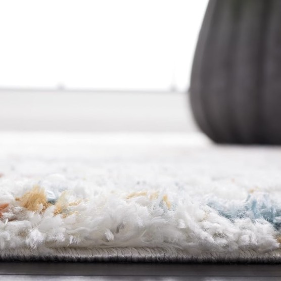 Area Rug 8x10 - Berber Shag Collection - Large - Blue Rust & Ivory, Modern Design, Non-Shedding & Easy Cleaning, Plush Thick Pile, Ideal for Living Room, Bedroom, Dining Space (BER577A)